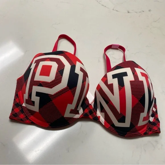 Victoria's Secret PINK Bra 34D Wear Everywhere Push-Up Plaid with Logo - Picture 11 of 16